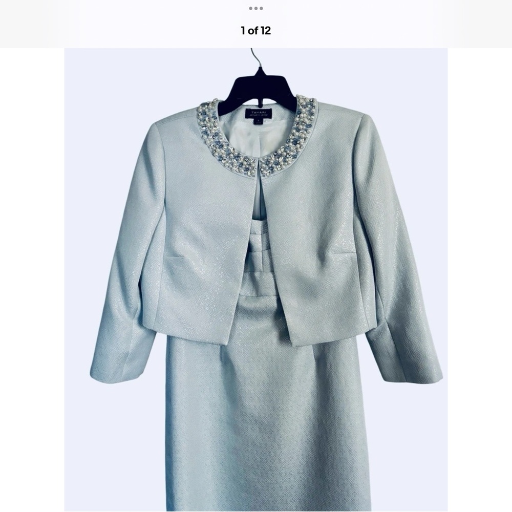 Tahari Lavine Light Blue Embellished Collar Maxi Sheath Dress & Jacket New W/Tag